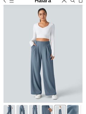 HALARA High-Waist Wide-Leg Pants in Slate Blue